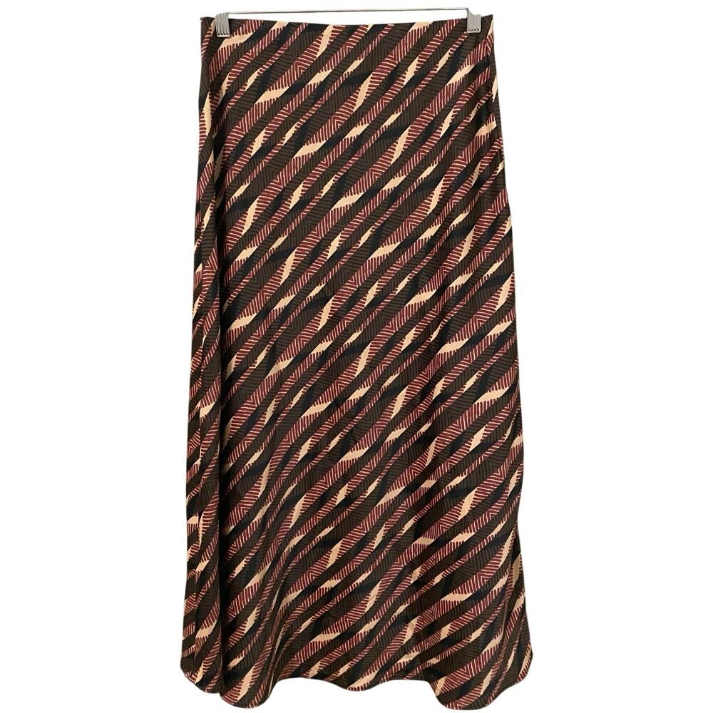 Anthropologie Satin Slip Midi Skirt Small Neutral Print Brown Red Tan y2k - Picture 7 of 10